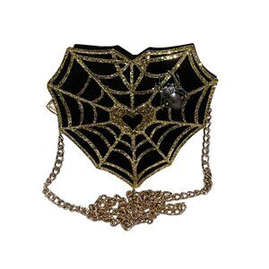 Betsey Johnson Web Surfer Spider Heart Crossbody Bag Goth Halloween Costume